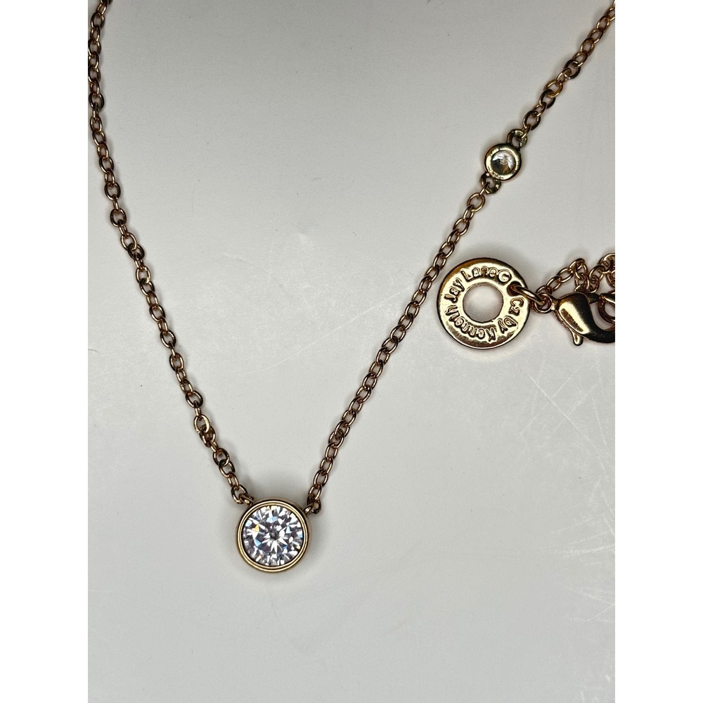 CZ by Kenneth Jay Lane Gold Tone Bezel Solitaire Necklace 18 Inch Vintage
